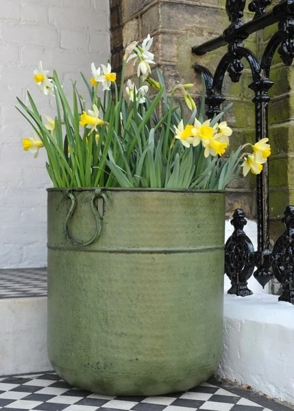 Verdigris Tall Metal Planter 4 Verdigris Tall Metal Planter - Image 2