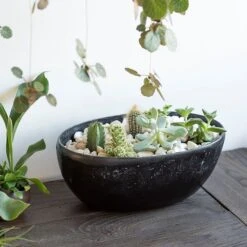 Rough Cast Aluminium Bowl - Charcoal Black 15 Rough Cast Aluminium Bowl - Charcoal Black -KANG Plants Shop pr2000028887 card4 lg