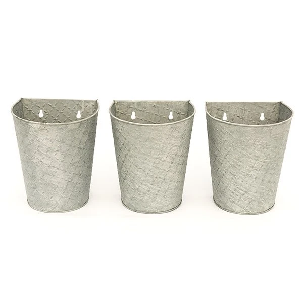Embossed Wall Planters Antique Zinc - Set Of 3 4 Embossed Wall Planters Antique Zinc - Set Of 3 - Image 2