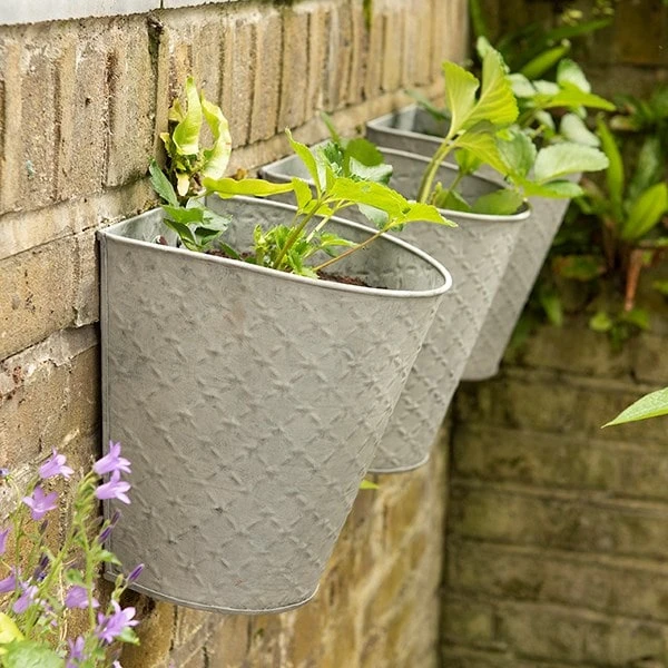Embossed Wall Planters Antique Zinc - Set Of 3 5 Embossed Wall Planters Antique Zinc - Set Of 3 - Image 3