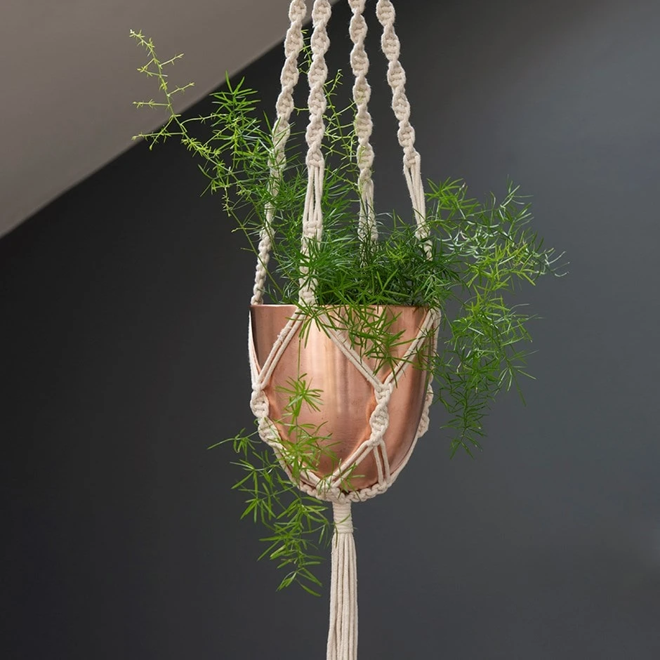 Macrame Hanger With Brushed Copper Pot 3 Macrame Hanger With Brushed Copper Pot