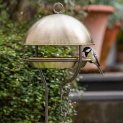 Brushed Brass Stake Bird Feeding Dome