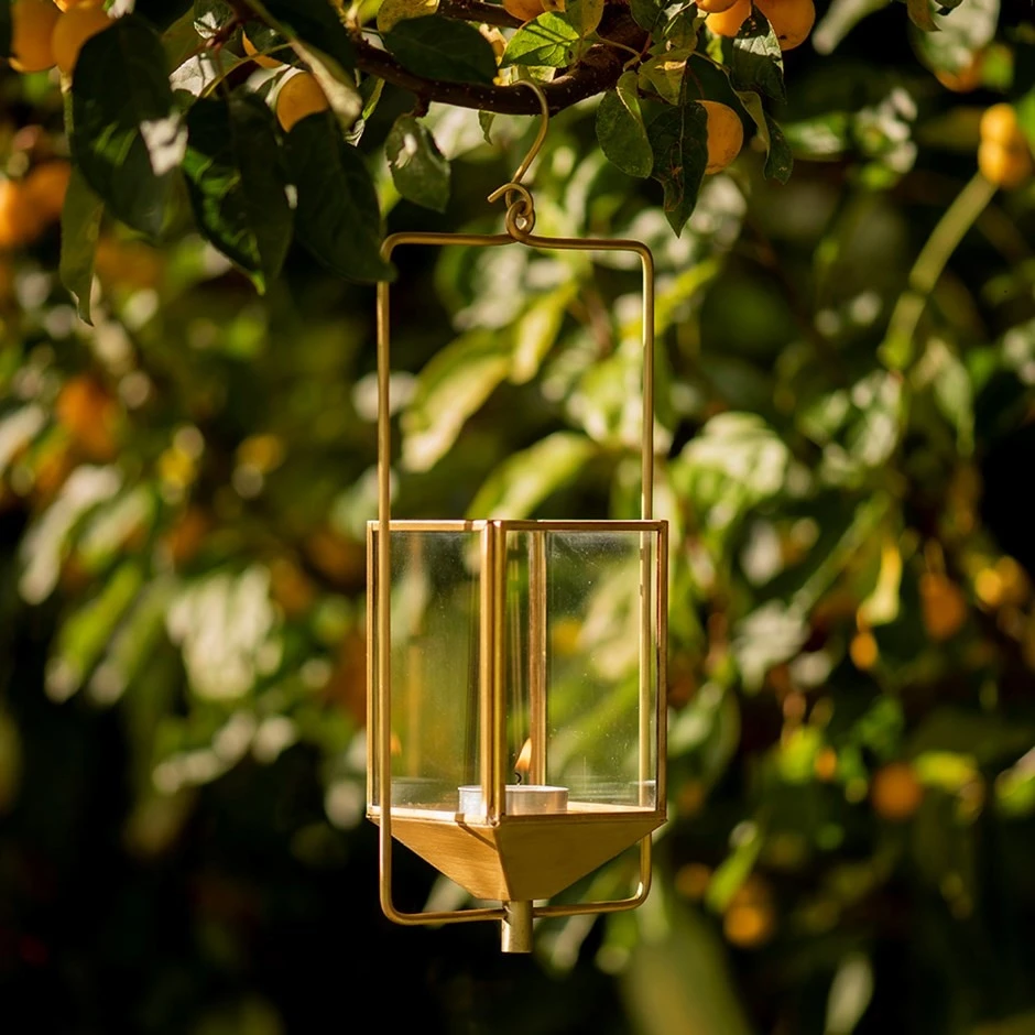 Hanging Tealight Lantern - Brass 3 Hanging Tealight Lantern - Brass