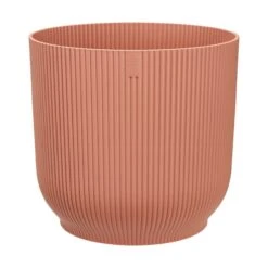 Large Ribbed Round Plant Pot With Wheels - Pink