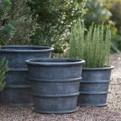 Greystoke Ribbed Planter - Aged Zinc
