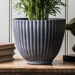 Ribbed Terracotta Plant Pot - Dark Grey -KANG Plants Shop pr2000047103 card2 lg