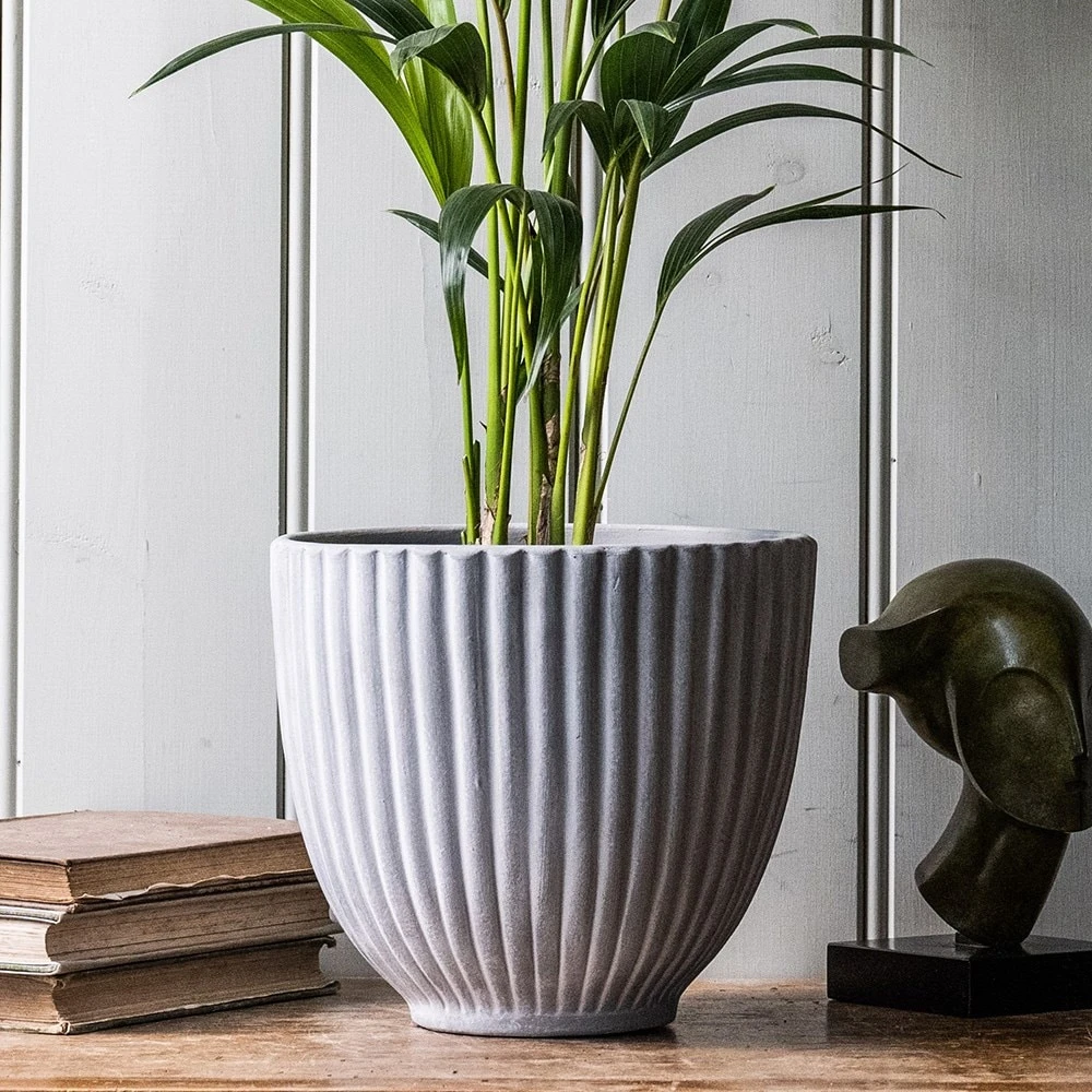 Ribbed Terracotta Plant Pot - Light Grey 4 Ribbed Terracotta Plant Pot - Light Grey - Image 2
